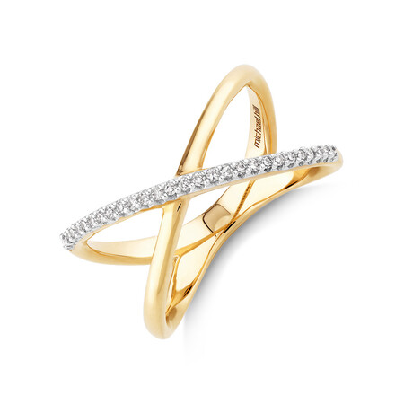 Geometric Ring with Diamonds in 10kt Yellow Gold