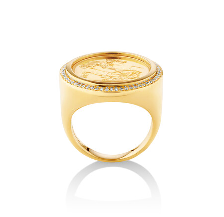 Sovereign Coin Ring with 0.30 Carat TW of Diamonds in 10kt & 22kt Yellow Gold Sovereign Coin Ring with 0.30 Carat TW of Diamonds in 10kt & 22kt Yellow Gold