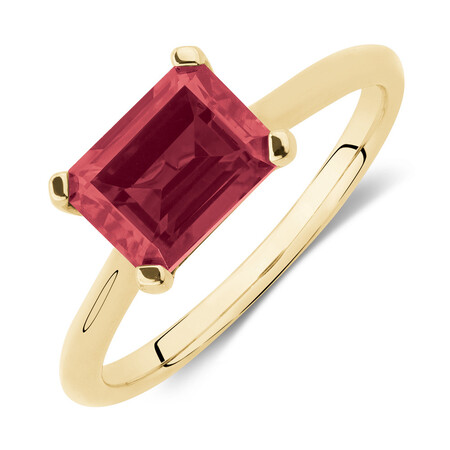 Emerald Cut Ring with Created Ruby in 10kt Yellow Gold Emerald Cut Ring with Created Ruby in 10kt Yellow Gold