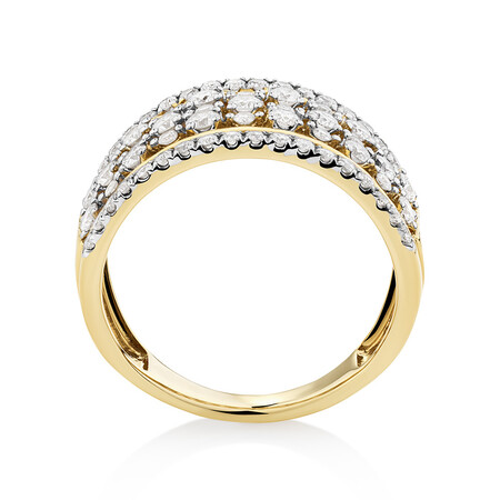 Multi Row Ring with 1 Carat TW of Diamonds in 10kt Yellow Gold Multi Row Ring with 1 Carat TW of Diamonds in 10kt Yellow Gold