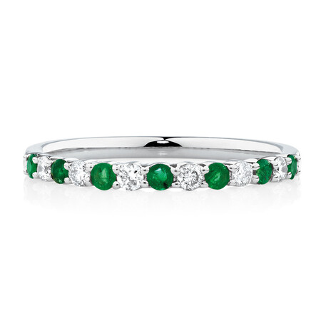 Stacker Ring with Natural Emerald & 1/7 Carat TW of Diamonds in 10kt White Gold Stacker Ring with Natural Emerald & 1/7 Carat TW of Diamonds in 10kt White Gold