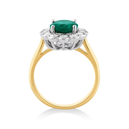 Ring with Natural Emerald & 0.96 Carat TW of Diamonds in 18kt Yellow & White Gold Ring with Natural Emerald & 0.96 Carat TW of Diamonds in 18kt Yellow & White Gold