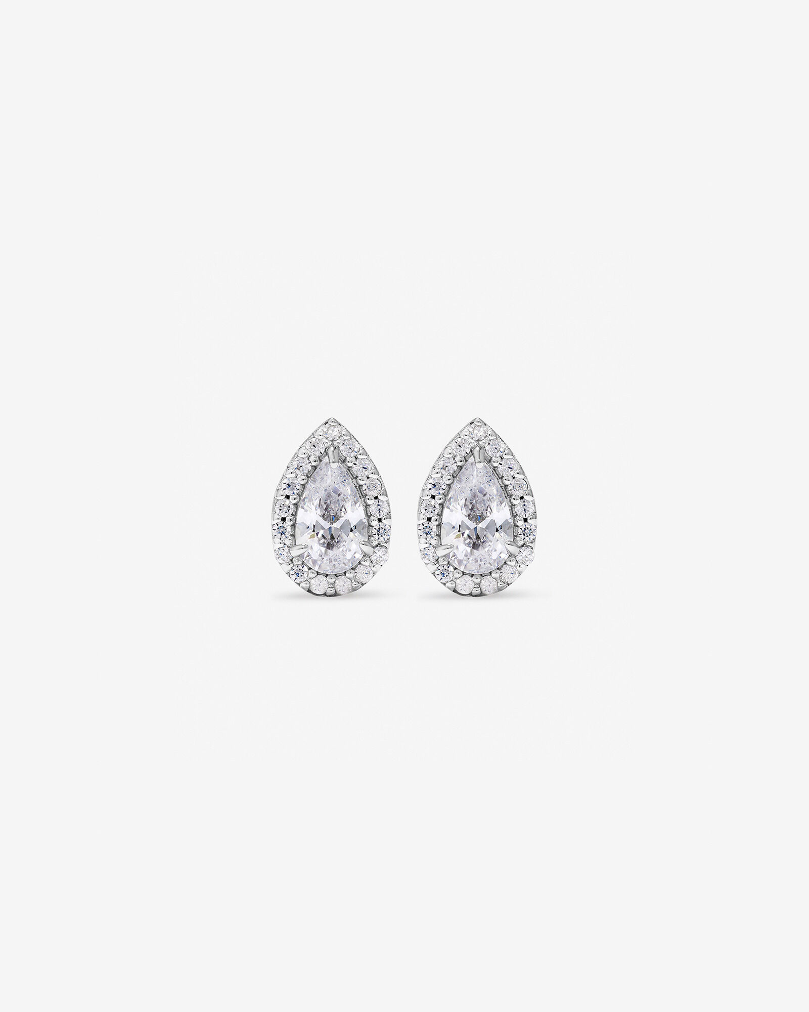 Pear Cubic Zirconia Halo Stud Earrings in Sterling Silver