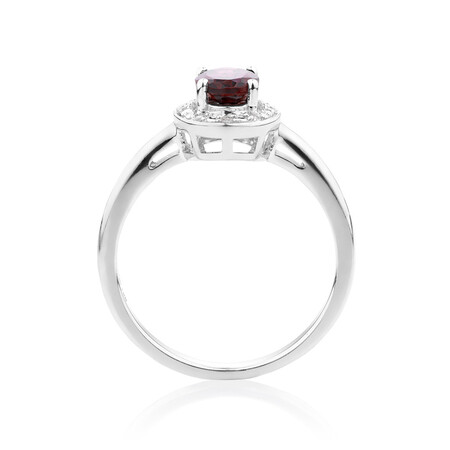 Halo Ring with Garnet & Diamonds in Sterling Silver Halo Ring with Garnet & Diamonds in Sterling Silver