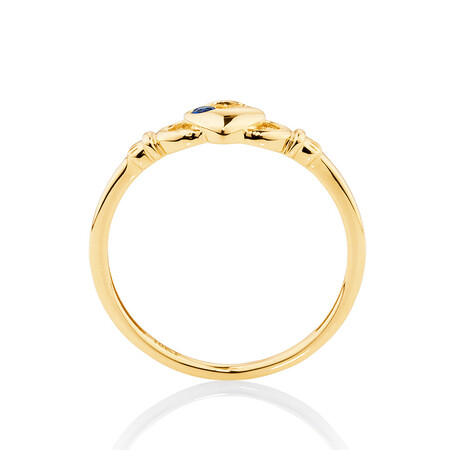 Claddagh Ring with Created Sapphire in 10kt Yellow Gold Claddagh Ring with Created Sapphire in 10kt Yellow Gold