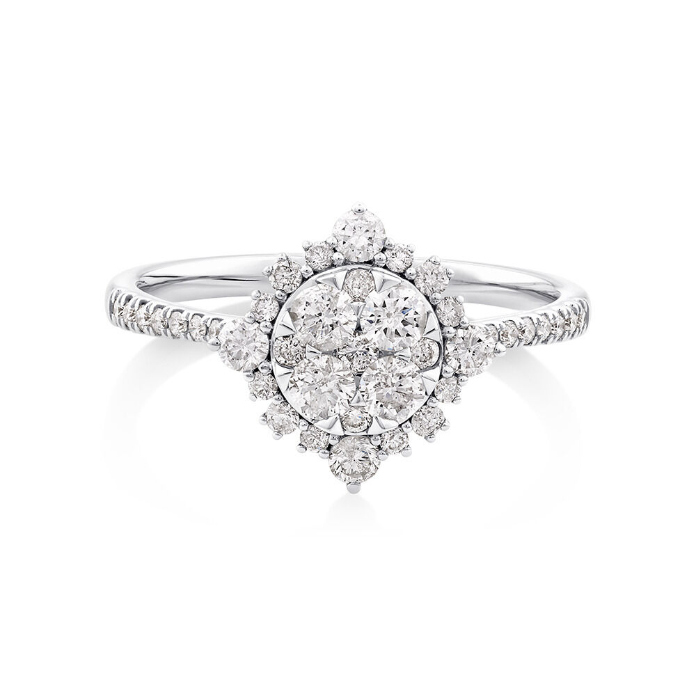 Bague de fiançailles en or blanc 14 K avec halo de diamants totalisant 0,79 ct