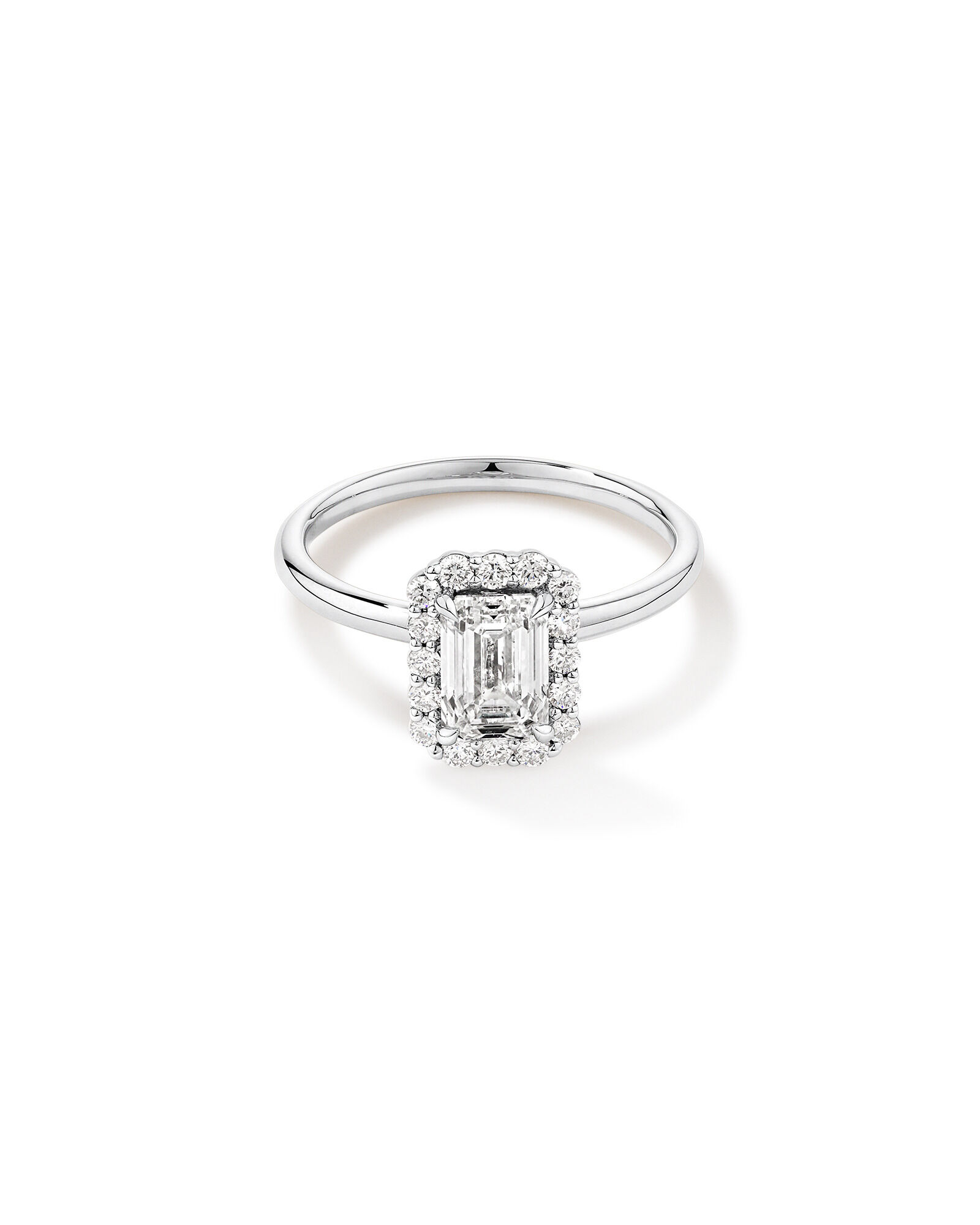 Carat TW Emerald Cut Laboratory-Grown Diamond Halo Engagement Ring in 14kt Gold