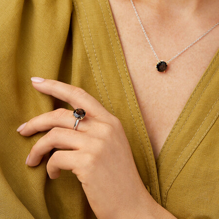 Ring with Smokey Quartz in Sterling Silver & 10kt Yellow Gold Ring with Smokey Quartz in Sterling Silver & 10kt Yellow Gold