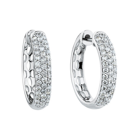 Huggie Earrings With 0.60 Carat TW Of Diamonds In 10kt White Gold Huggie Earrings With 0.60 Carat TW Of Diamonds In 10kt White Gold