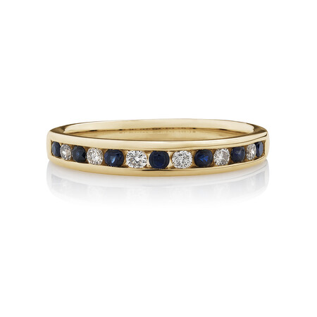 Ring with Natural Sapphire & 0.15 Carat TW of Diamonds in 10kt Yellow Gold Ring with Natural Sapphire & 0.15 Carat TW of Diamonds in 10kt Yellow Gold