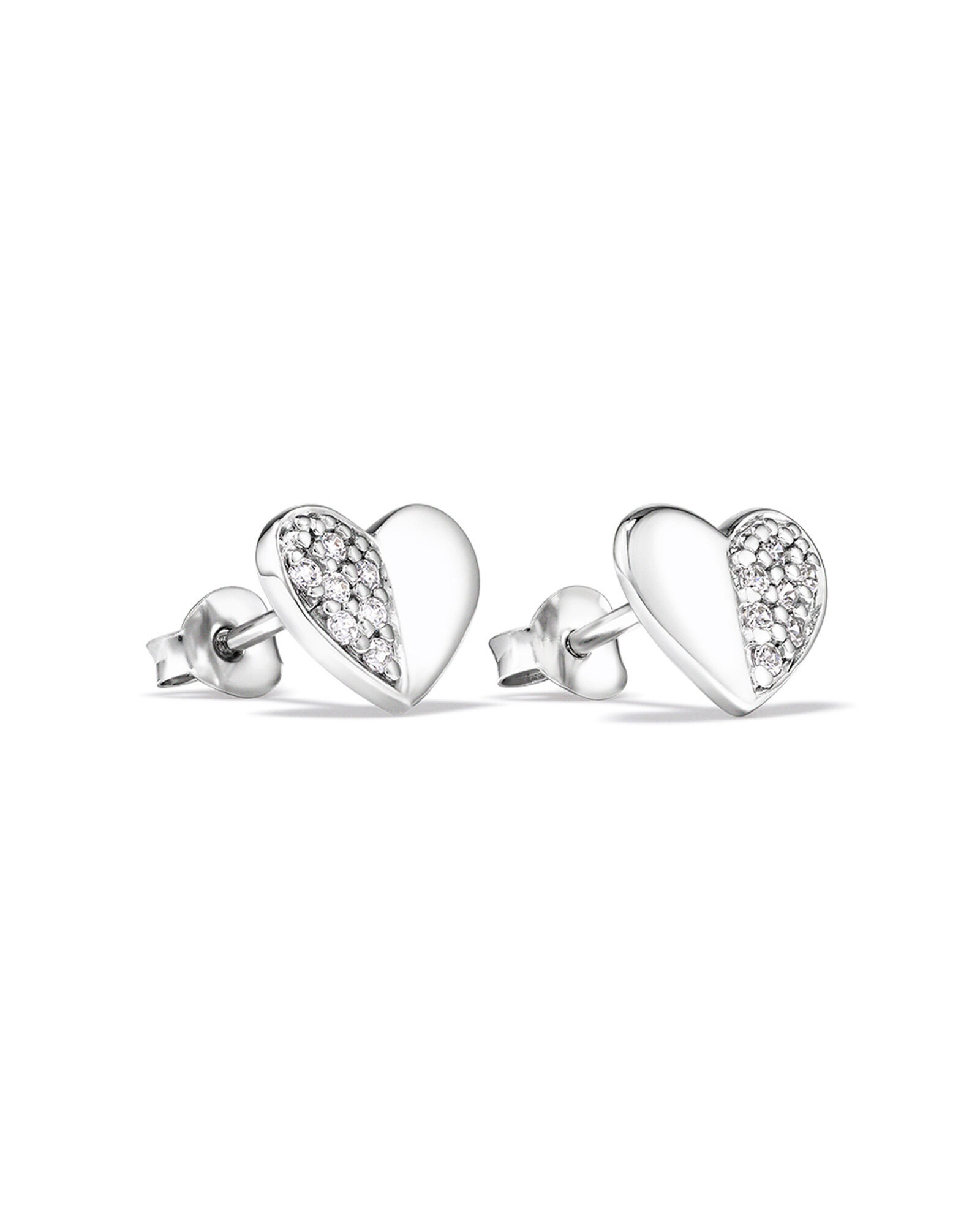 Boucles d'oreilles clous Cœur pavé avec zircone cubique en argent sterling