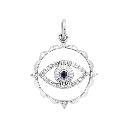 Evil Eye Motif Pendant with Sapphire & 0.10 Carat TW of Diamonds in Sterling Silver Evil Eye Motif Pendant with Sapphire & 0.10 Carat TW of Diamonds in Sterling Silver
