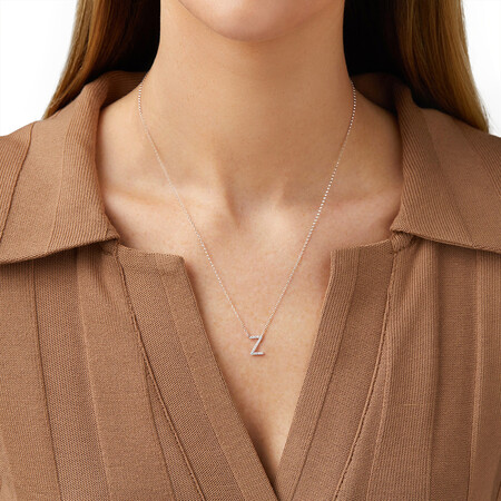 Z Initial Necklace with 0.10 Carat TW of Diamonds in 10kt White Gold Z Initial Necklace with 0.10 Carat TW of Diamonds in 10kt White Gold