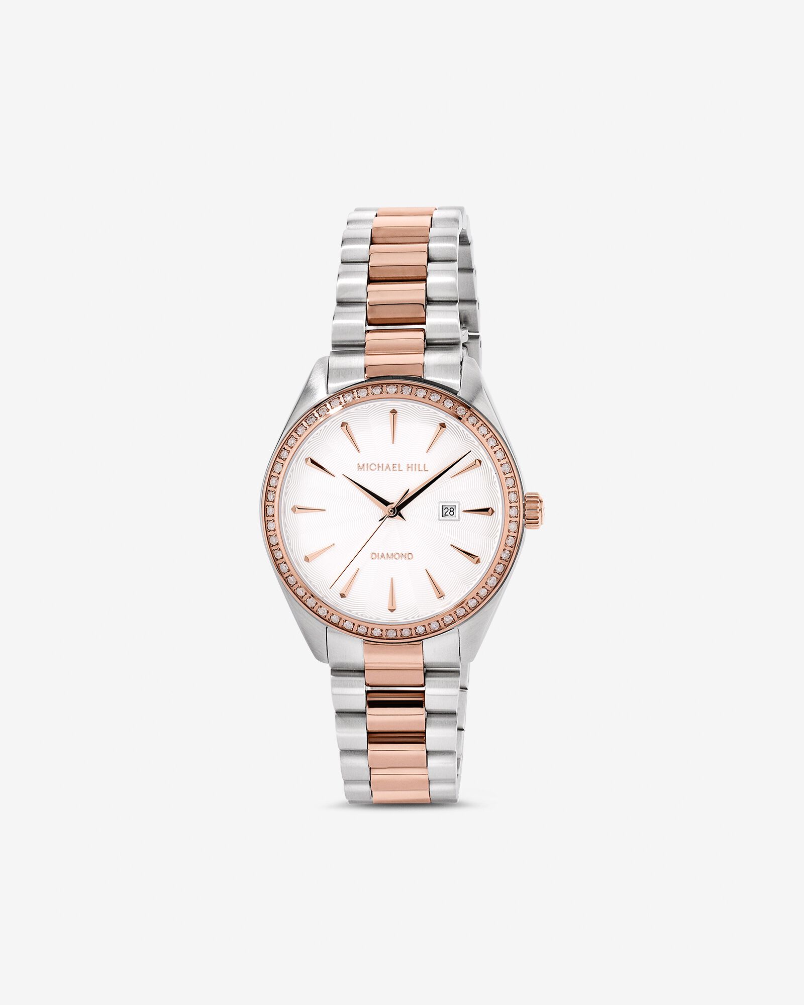 Women's 0.60 Carat TW Diamond Bezel Watch in Rose Tone Stainless Steel.