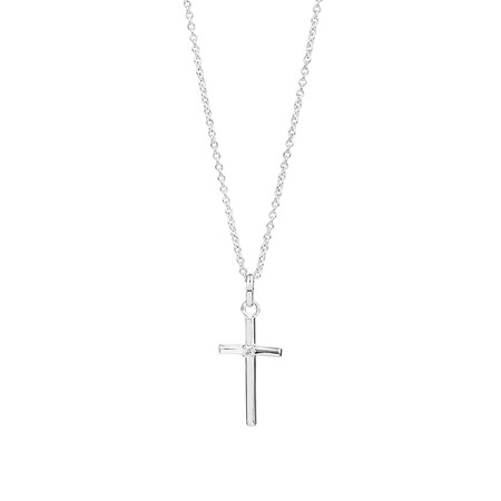 46cm Cross Pendant with Cubic Zirconia In Sterling Silver 46cm Cross Pendant with Cubic Zirconia In Sterling Silver