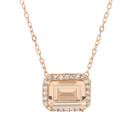 Halo Necklace with Morganite & 0.14 Carat TW of Diamonds in 10kt Rose Gold