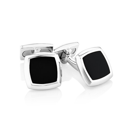 Onyx Square Cufflinks in Sterling Silver