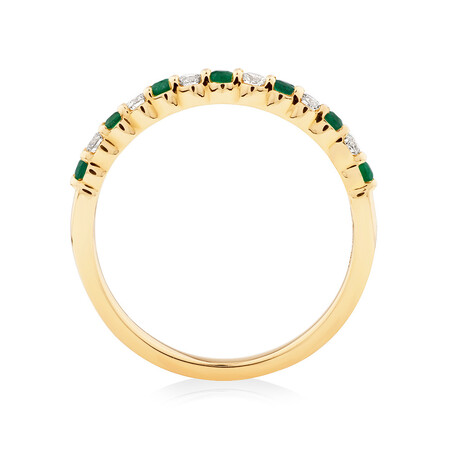 Stacker Ring with Natural Emerald & 1/7 Carat TW of Diamonds in 10kt Yellow Gold Stacker Ring with Natural Emerald & 1/7 Carat TW of Diamonds in 10kt Yellow Gold