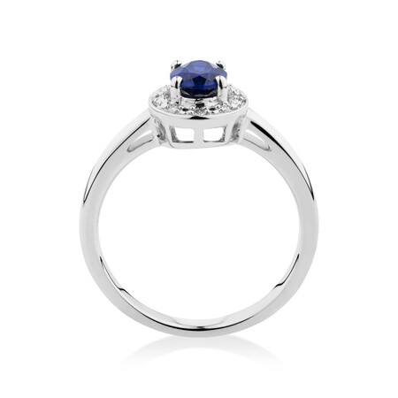 Halo Ring with Created Sapphire & Diamonds in Sterling Silver Halo Ring with Created Sapphire & Diamonds in Sterling Silver
