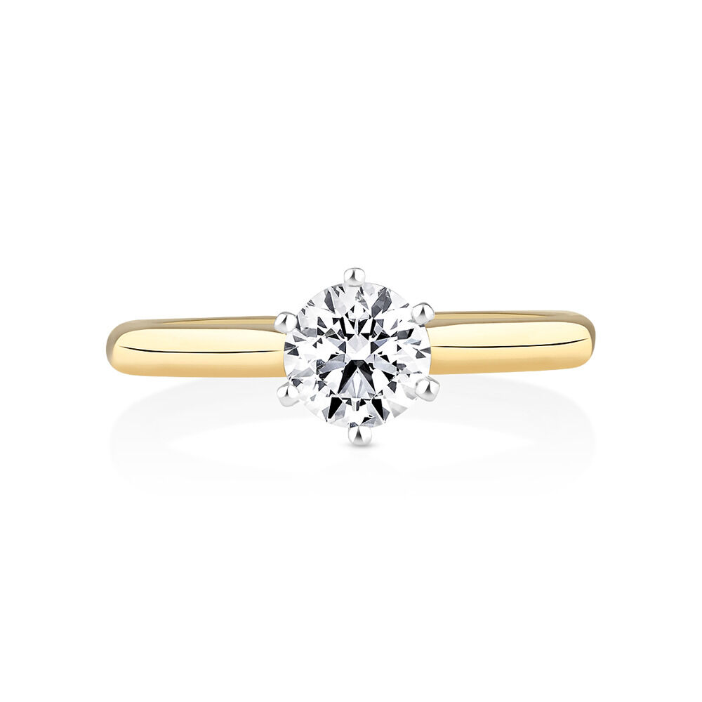 Certified Solitaire Engagement Ring with a 3/4 Carat TW Diamond in 18kt Yellow & White Gold