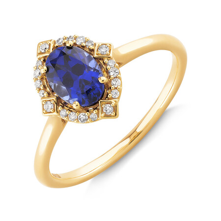 Ring with Created Sapphire & Diamonds in 10kt Yellow Gold Ring with Created Sapphire & Diamonds in 10kt Yellow Gold