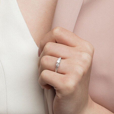 Three Stone Engagement Ring with 1 Carat TW of Diamonds in 14kt White Gold Three Stone Engagement Ring with 1 Carat TW of Diamonds in 14kt White Gold