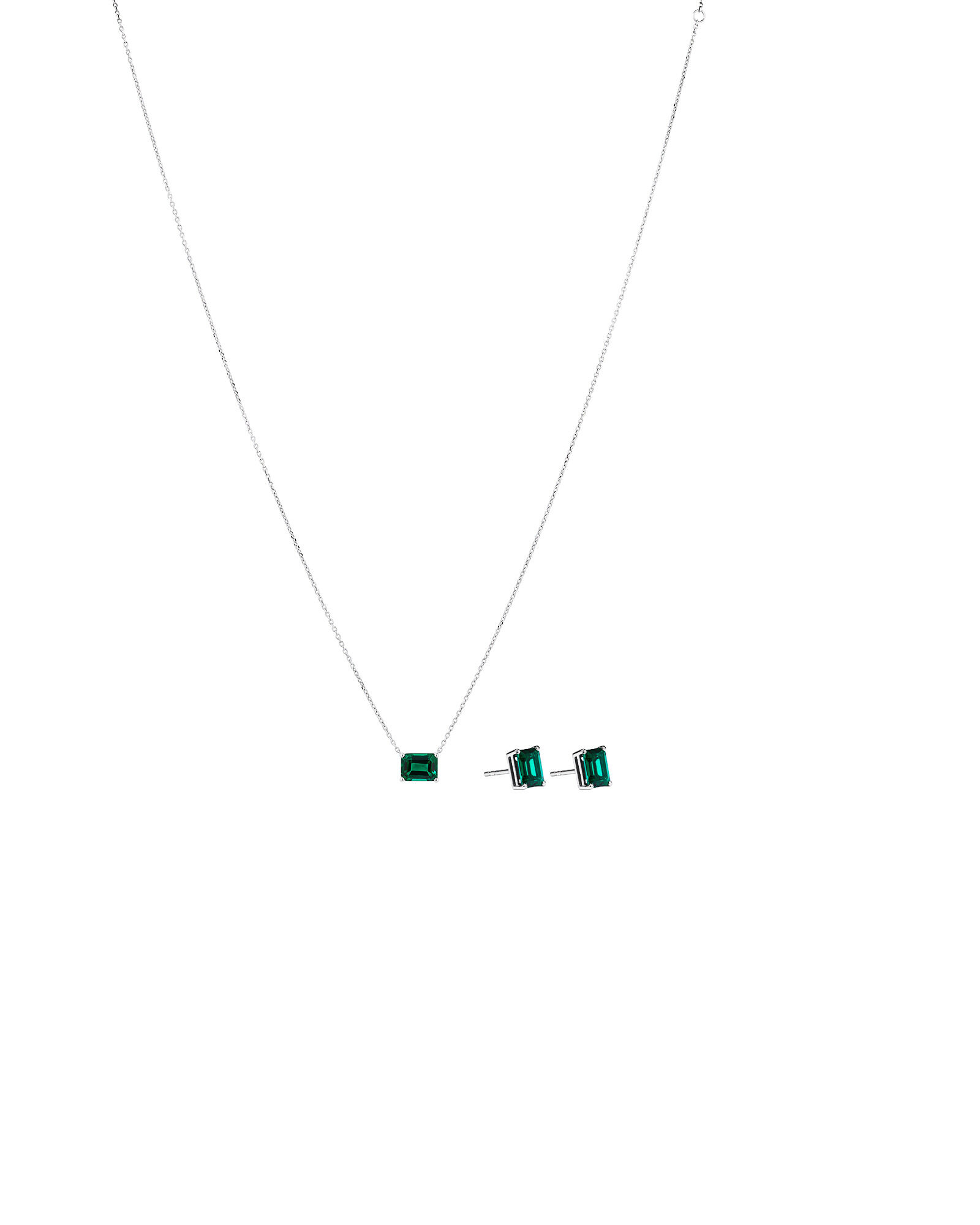 Ensemble En Argent Sterling Avec Boucles D’Oreilles À Tige Et Pendentif En Pierre D’Émeraude Synthétique Verte Taille Émeraude