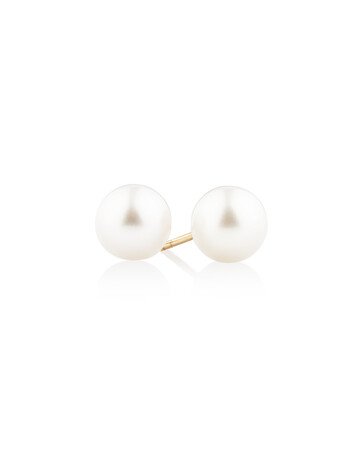 Stud Earrings with 7mm Round Cultured Freshwater Pearls in 10kt Yellow Gold Stud Earrings with 7mm Round Cultured Freshwater Pearls in 10kt Yellow Gold