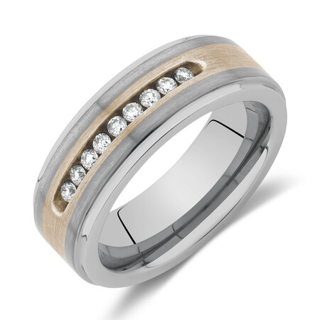 Men's Ring with 0.27 Carat TW of Diamonds in Grey Tungsten & Sterling Silver Men's Ring with 0.27 Carat TW of Diamonds in Grey Tungsten & Sterling Silver