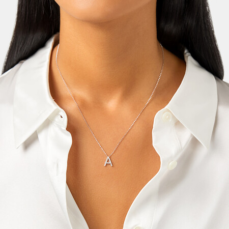 A' Initial necklace with 0.10 Carat TW of Diamonds in 10kt White Gold A' Initial necklace with 0.10 Carat TW of Diamonds in 10kt White Gold