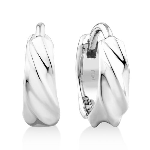 Silver Twist Pattern Huggie Earrings