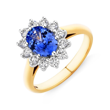 Ring with Natural Sapphire & 0.48 Carat TW of Diamonds in 18kt Yellow & White Gold Ring with Natural Sapphire & 0.48 Carat TW of Diamonds in 18kt Yellow & White Gold