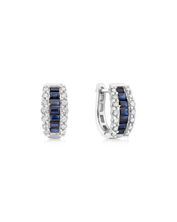 Huggie Earrings with Natural Blue Sapphire & 0.43 Carat TW of Diamonds In 10kt White Gold Huggie Earrings with Natural Blue Sapphire & 0.43 Carat TW of Diamonds In 10kt White Gold