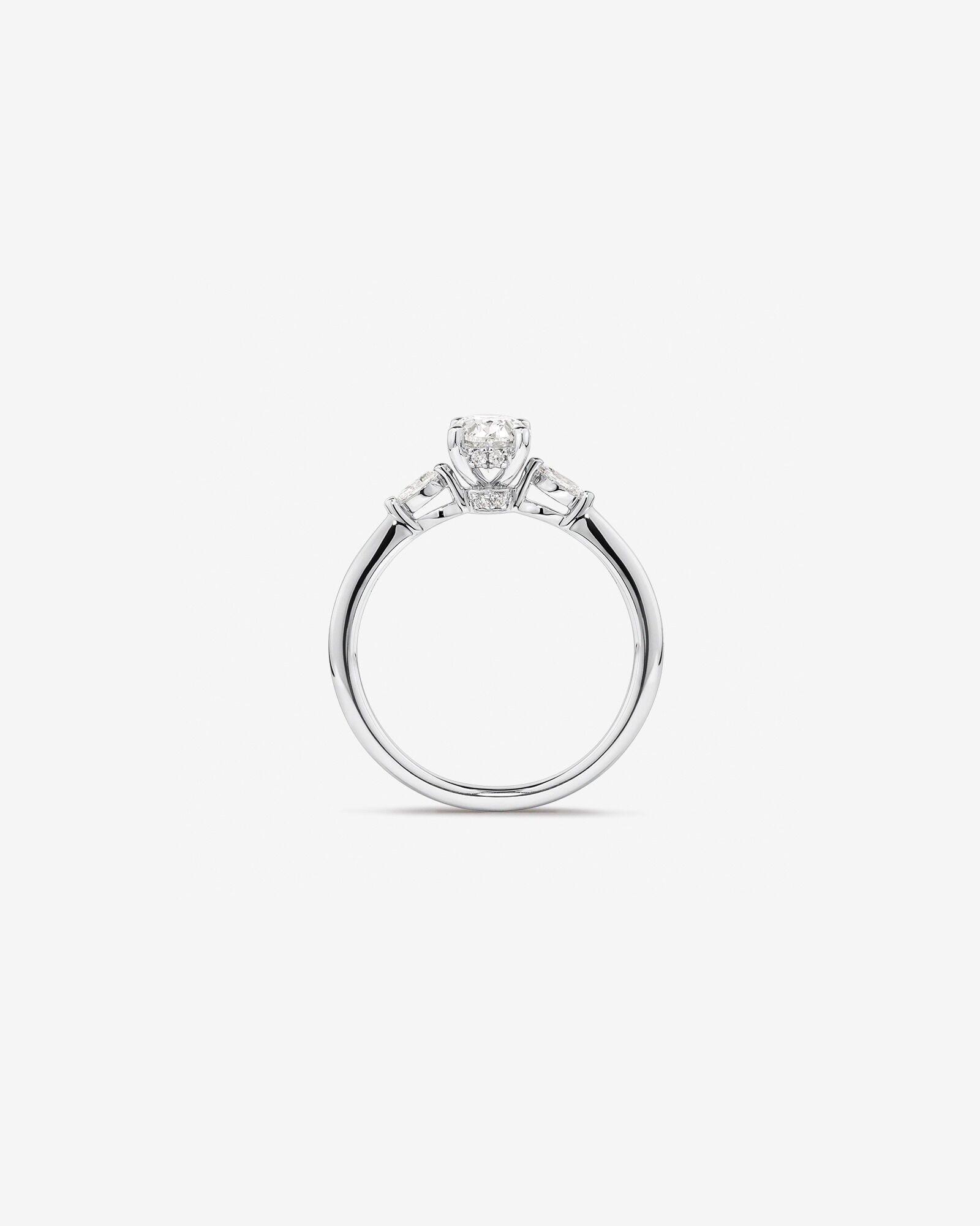 0.77 Carat TW Three Stone Oval and Marquise Cut Hidden Halo Engagement Ring in Platinum