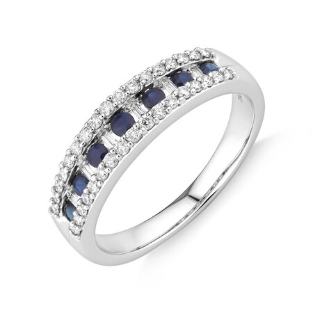 Ring with Sapphire & 0.29 Carat TW of Diamonds In 10kt White Gold Ring with Sapphire & 0.29 Carat TW of Diamonds In 10kt White Gold