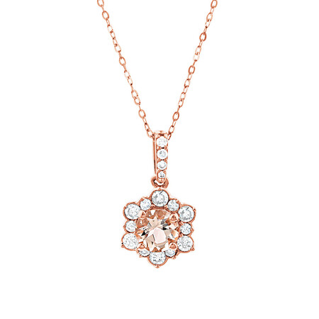 Halo Pendant with Morganite & 0.25 Carat TW of Diamonds in 10kt Rose Gold Halo Pendant with Morganite & 0.25 Carat TW of Diamonds in 10kt Rose Gold