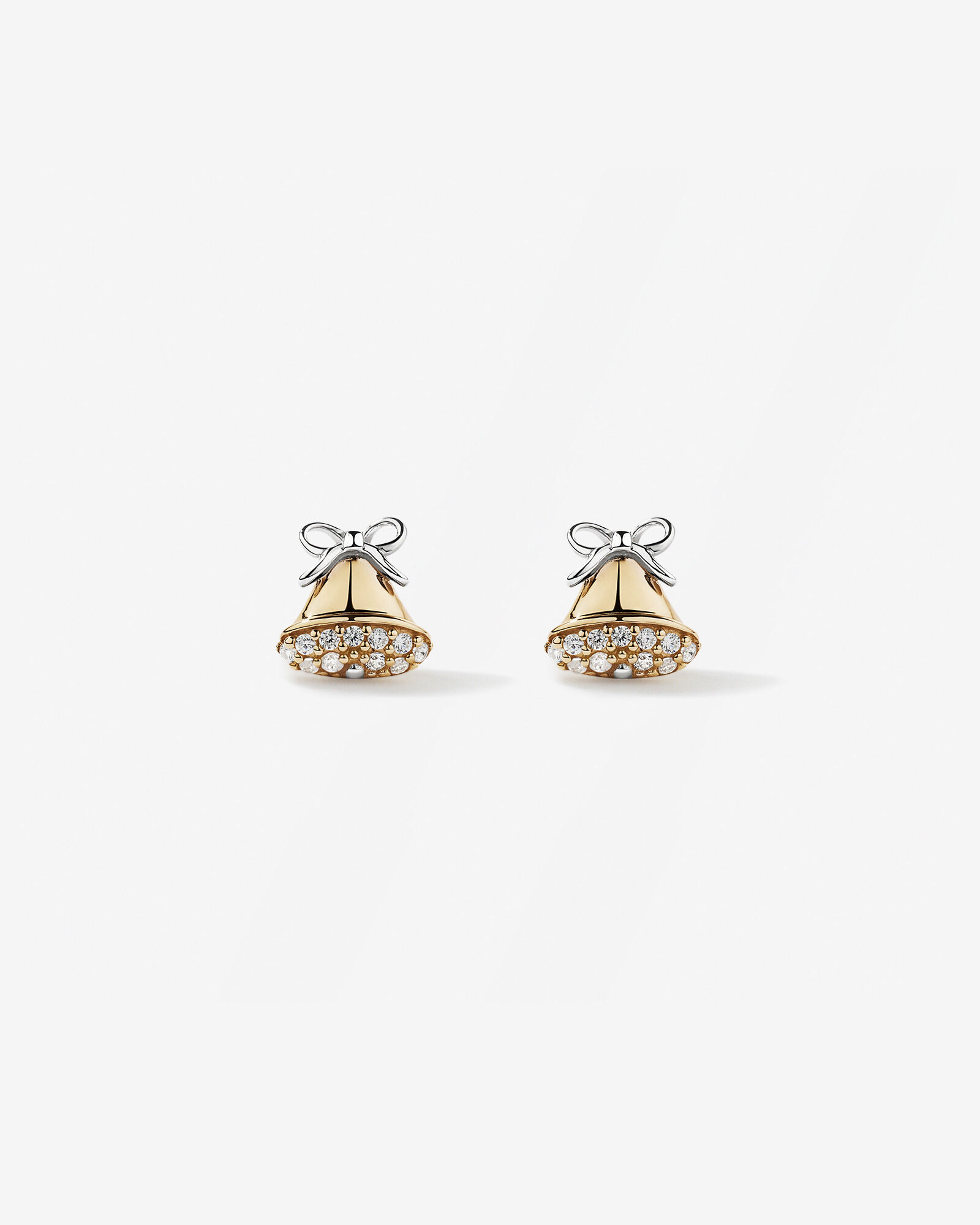 Boucles d’oreilles clous en forme de cloche avec oxydes de zirconium en or jaune 10 carats