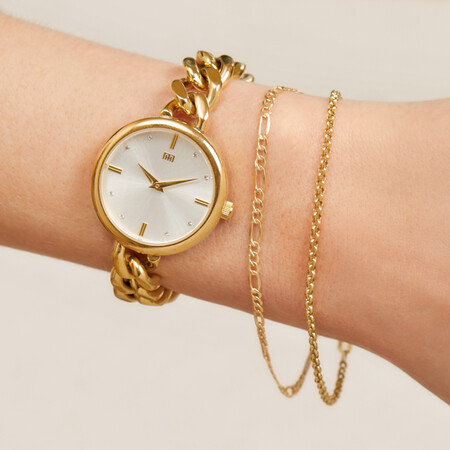 Ladies Curb Bracelet Watch in Yellow Tone Stainless Steel Ladies Curb Bracelet Watch in Yellow Tone Stainless Steel