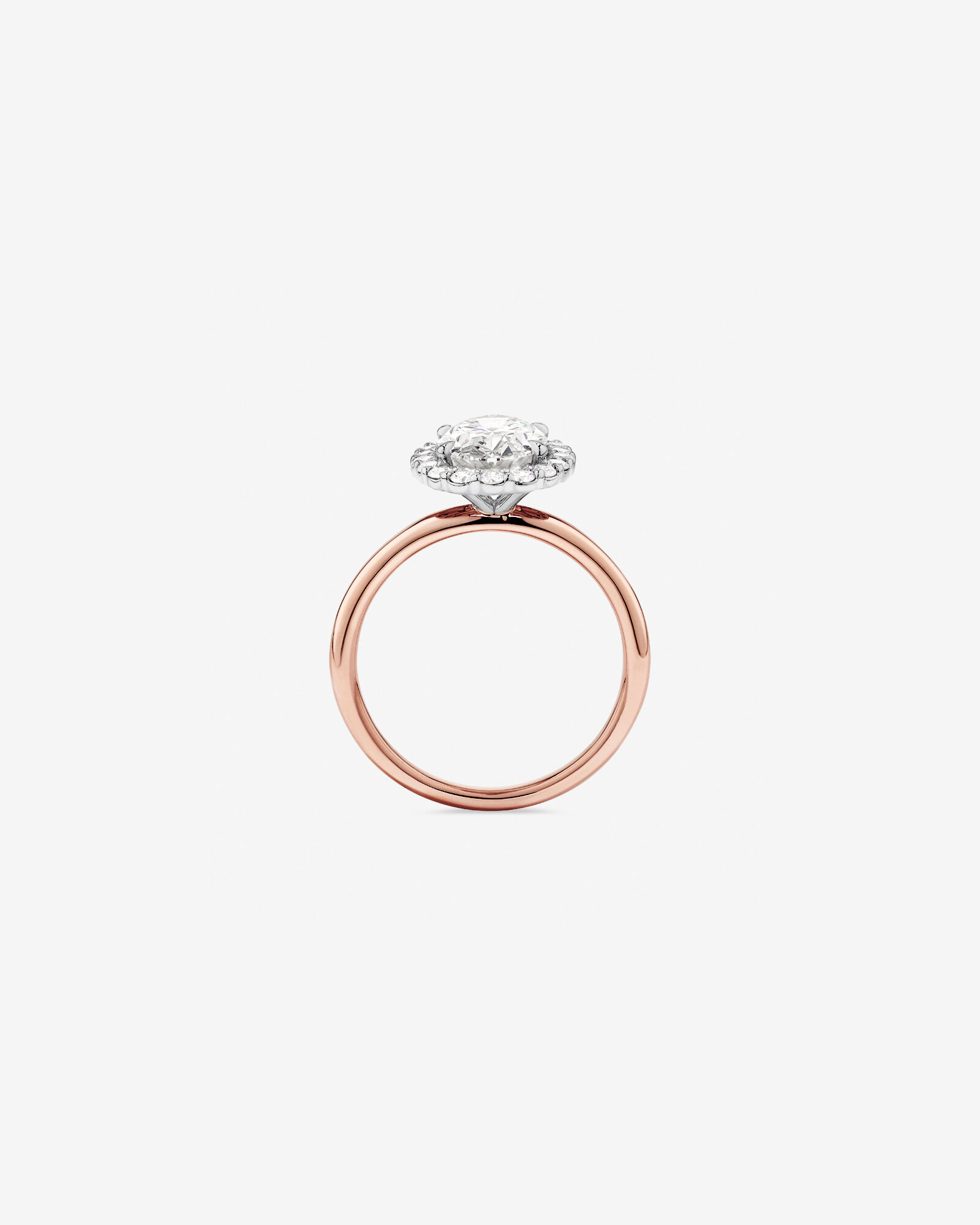Bague de fiançailles en halo de diamants cultivés en laboratoire TW de 2,34 carats en or rose et blanc 14 carats