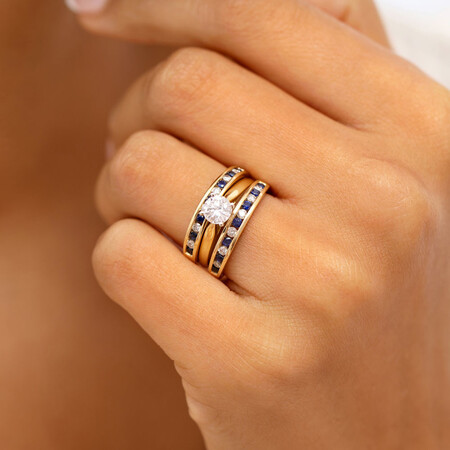 Ring with Natural Sapphire & 0.15 Carat TW of Diamonds in 10kt Yellow Gold Ring with Natural Sapphire & 0.15 Carat TW of Diamonds in 10kt Yellow Gold