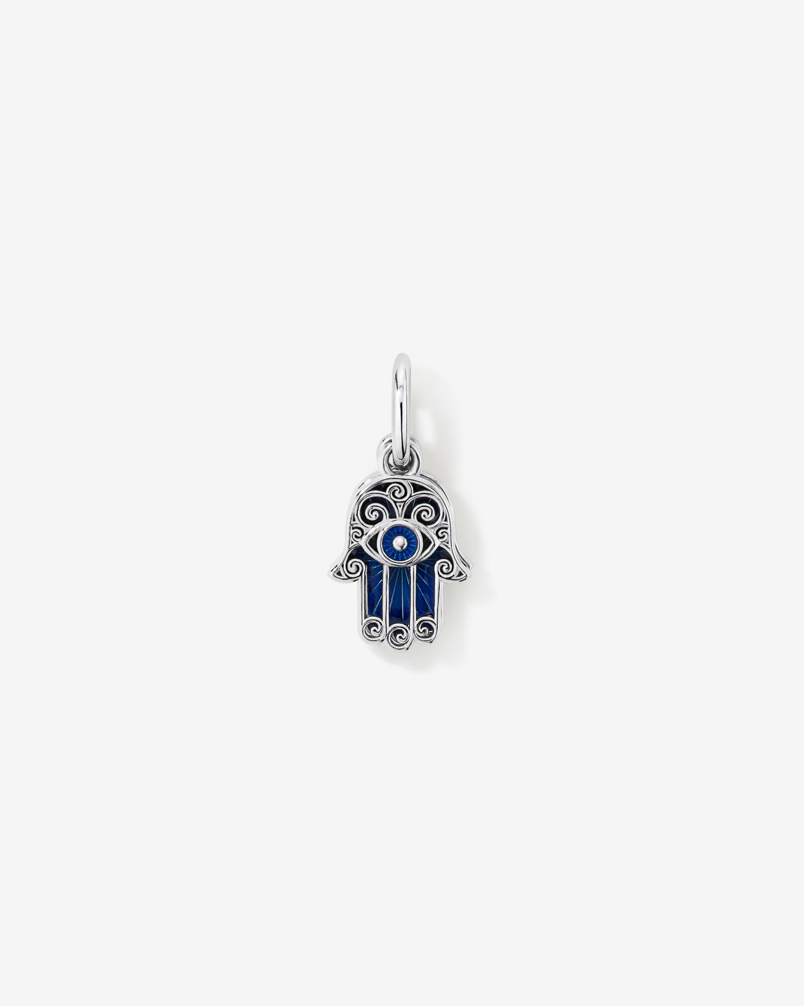 Blue Hamsa Hand Pendant in Sterling Silver