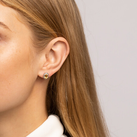 Halo Earrings with Citrine and 0.04 Carat TW of Diamonds in Sterling Silver Halo Earrings with Citrine and 0.04 Carat TW of Diamonds in Sterling Silver