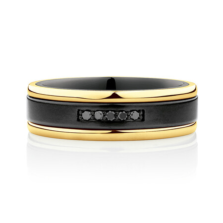 7mm Ring with Black Diamonds in 10ct Yellow Gold & Black Titanium 7mm Ring with Black Diamonds in 10ct Yellow Gold & Black Titanium
