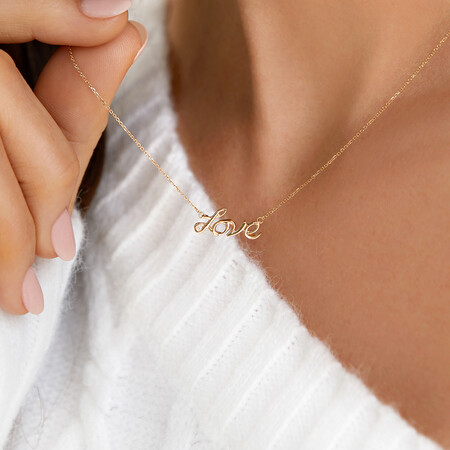 Love Necklace with Diamonds in 10kt Yellow Gold Love Necklace with Diamonds in 10kt Yellow Gold