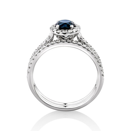 Halo Bridal Set with Sapphire & 0.54 Carat TW of Diamonds in 14kt White Gold Halo Bridal Set with Sapphire & 0.54 Carat TW of Diamonds in 14kt White Gold