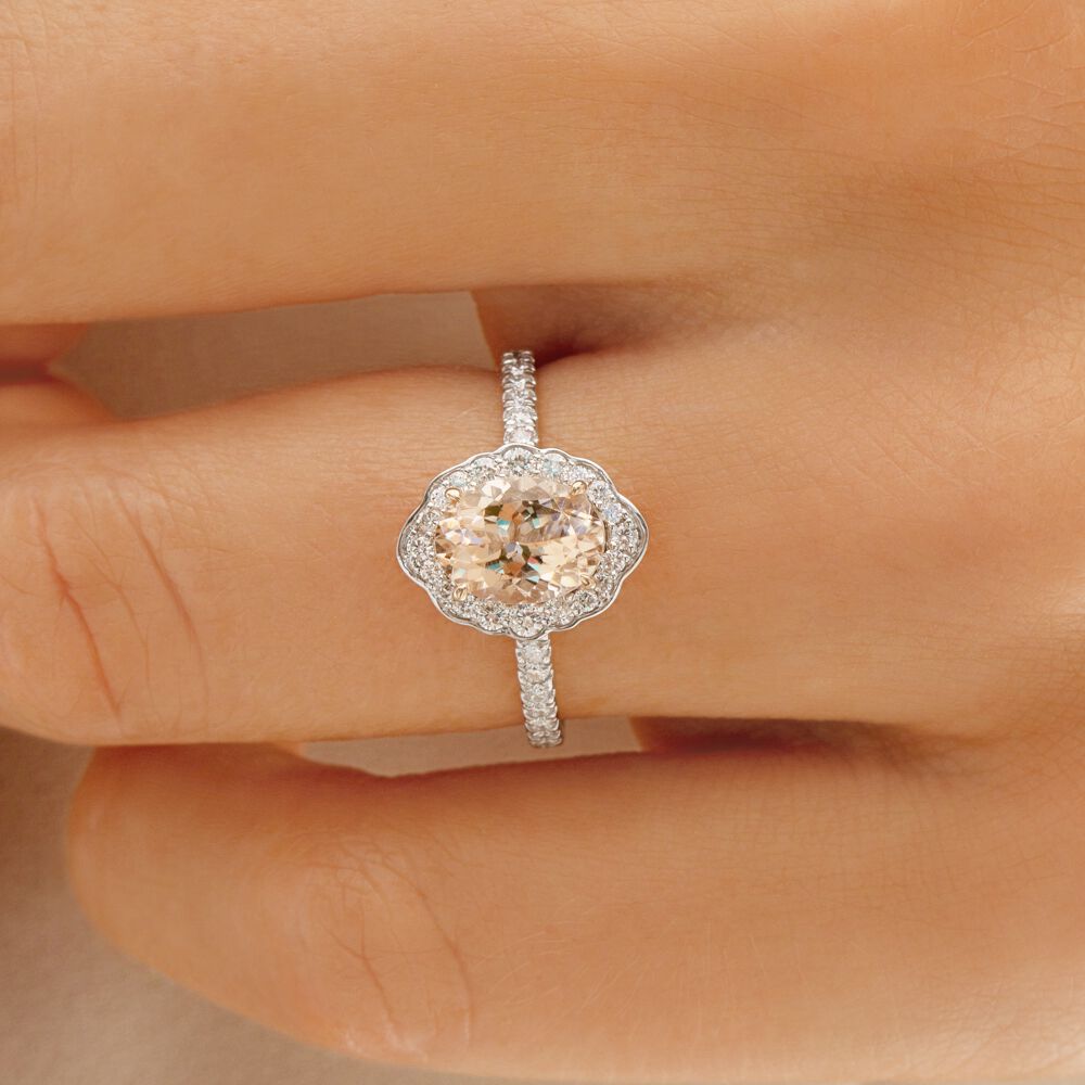 Sir Michael Hill Designer Engagement Ring with Morganite & 0.40 Carat TW of Diamonds in 18kt White Gold