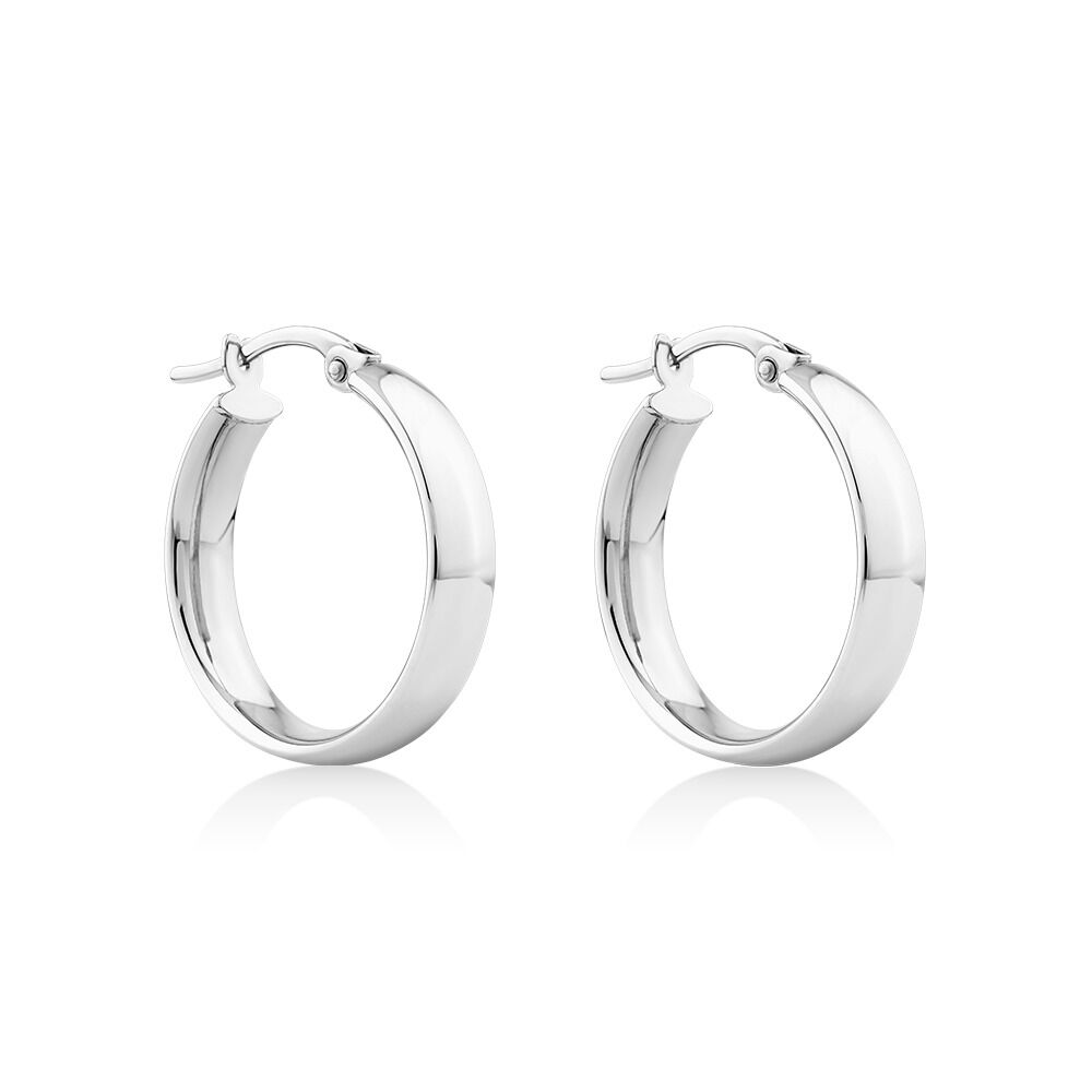 15mm Flat Round Hoop Earrings 10kt White Gold