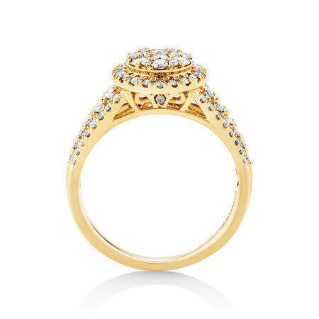 Round Halo Ring with 1.0 Carat TW of Diamonds in 10kt Yellow Gold Round Halo Ring with 1.0 Carat TW of Diamonds in 10kt Yellow Gold