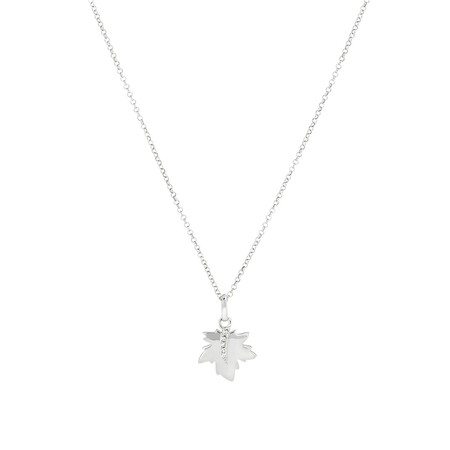 Maple Leaf Pendant with Diamonds In Sterling Silver