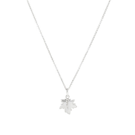 Maple Leaf Pendant with Diamonds In Sterling Silver Maple Leaf Pendant with Diamonds In Sterling Silver